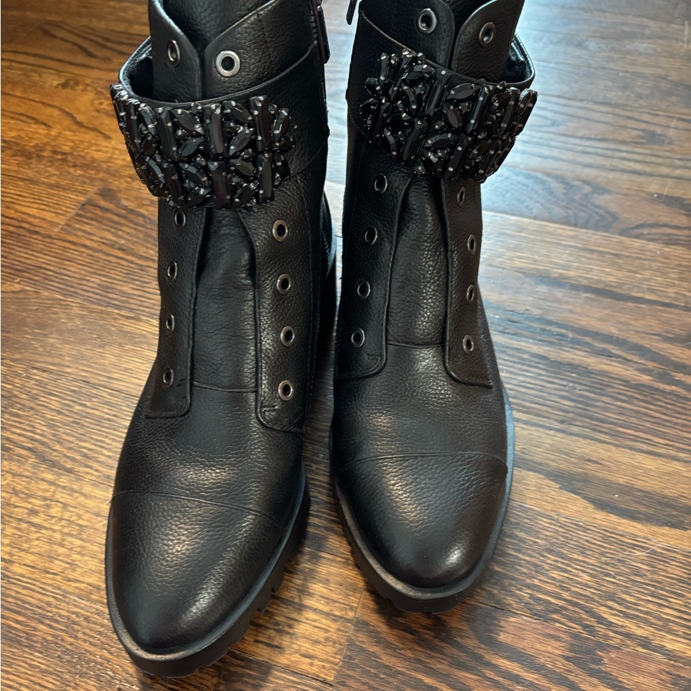 Karl Lagerfeld Black Combat Boots with Textured Detailing